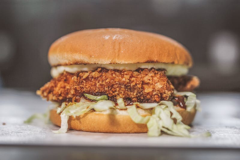 Hangry Joe's Classic Hot Chicken with crispy coating and spice rub